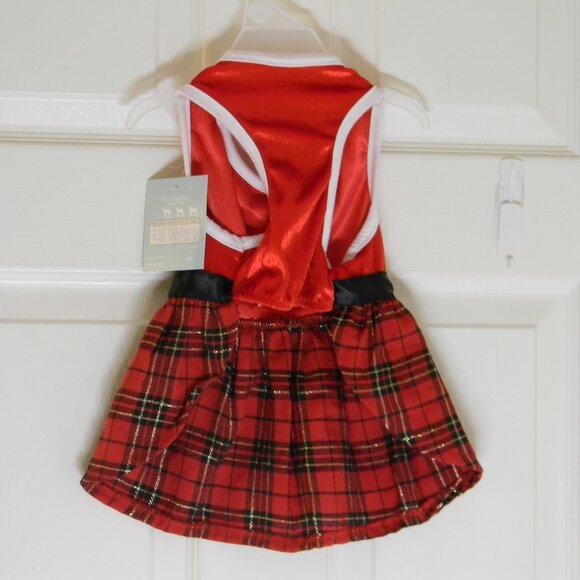 Urban Essentials Pets Christmas Dog Dress Plaid Skirt Holiday Red Gold NWT - Picture 2 of 4